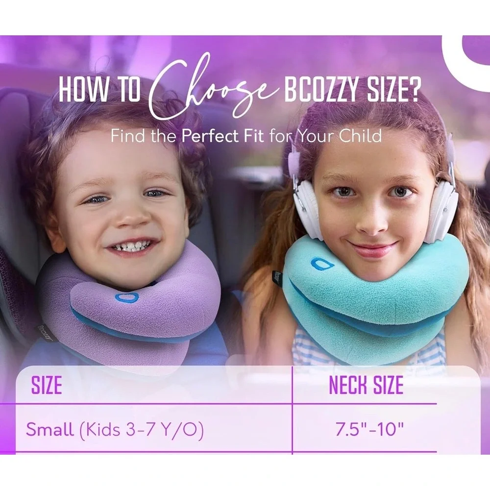 BCOZZY Kids Chin Supporting Travel Pillow Pink Blue Fleece Size Small